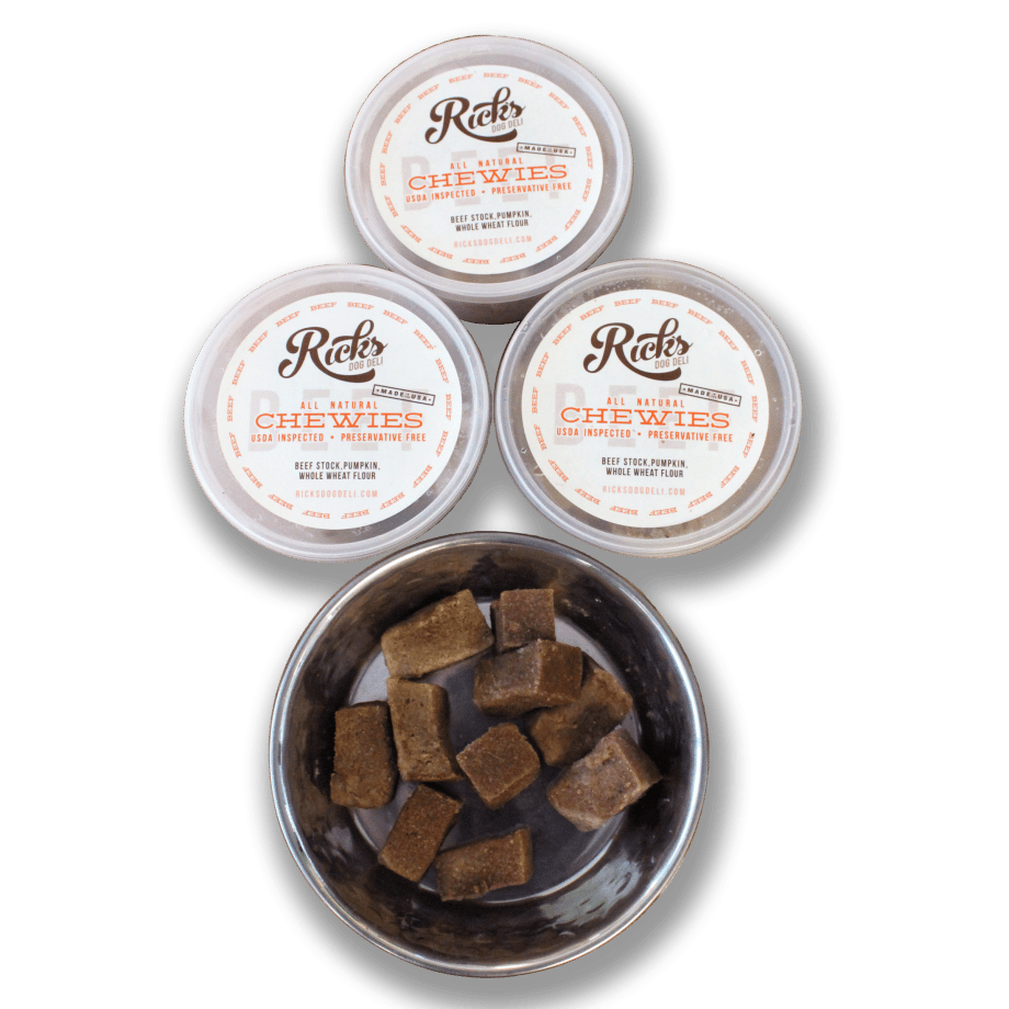 three pack of Beef Chewie dog treats from Rick's Dog Deli