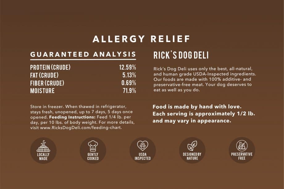 Rick's Dog Deli Allergy Relief dog food is the best dog food for allergies