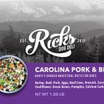 front label of carolina pork and beef high energy dog food from Rick's Dog Deli