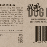 ingredients label for beef bark dog treat from Rick's Dog Deli
