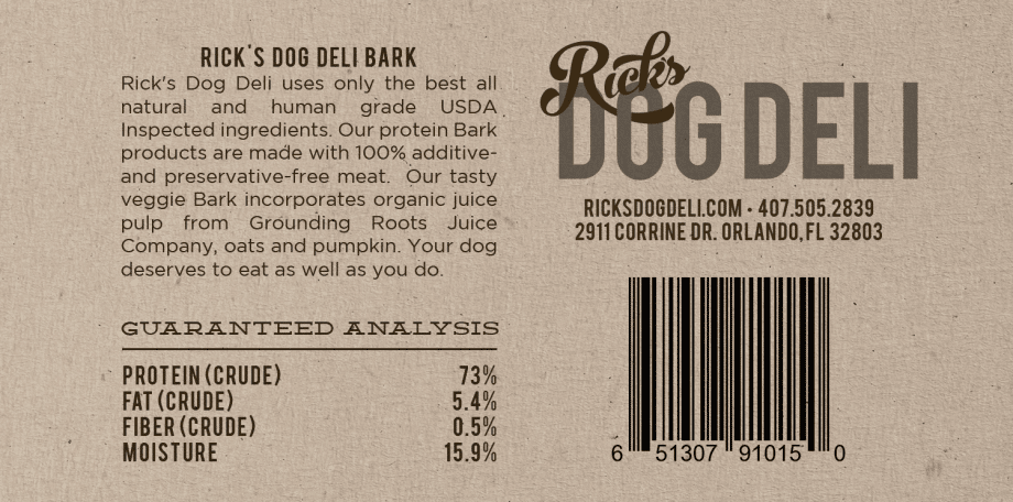 Rick's Dog Deli's chicken bark packaging