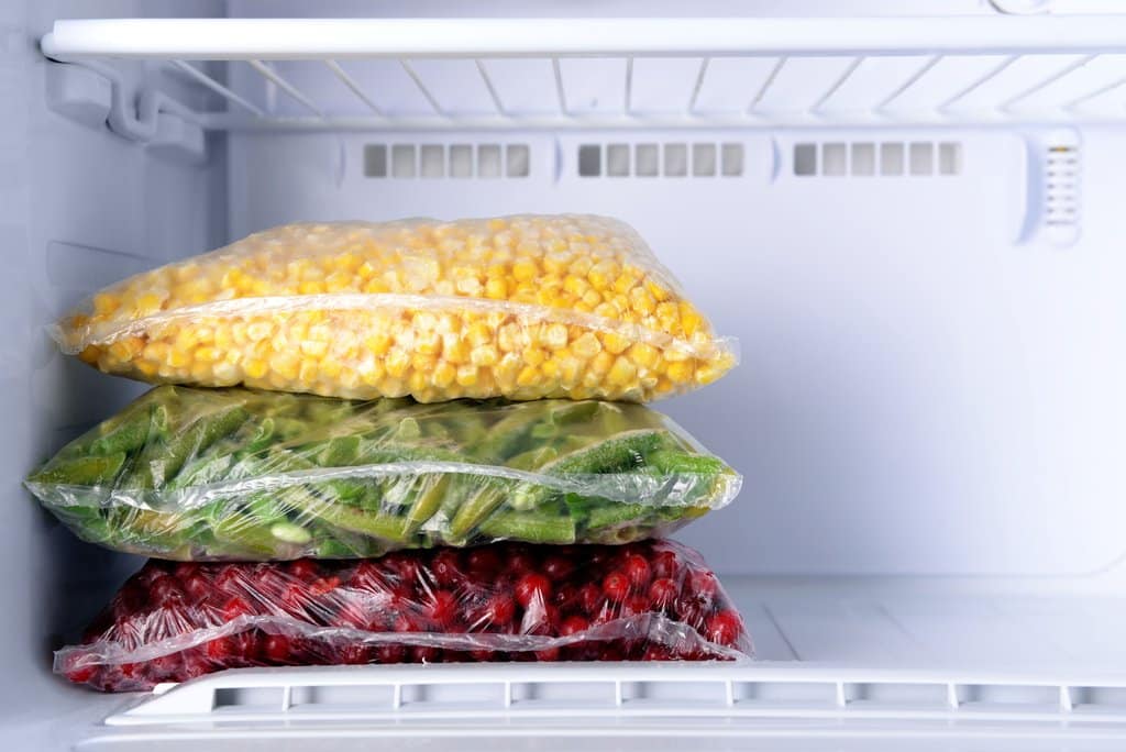 Frozen vegetables in freezer