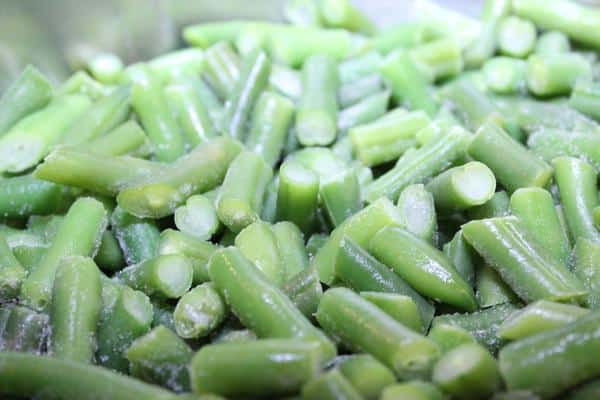 closeup of frozen green beans