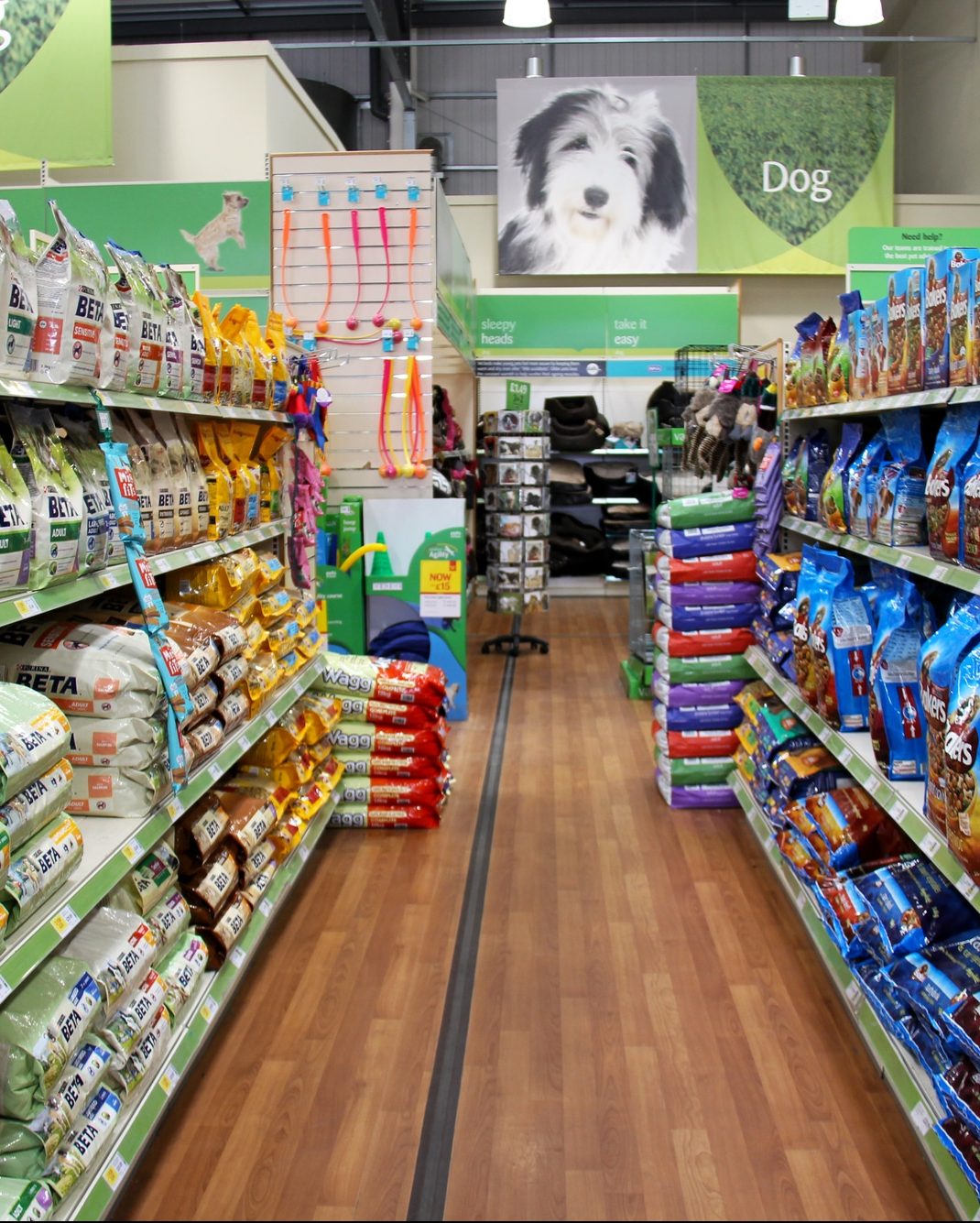 The dog food aisle at a pet store